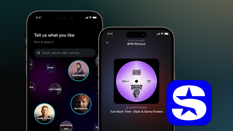 SiriusXM App interface for streaming music and troubleshooting support